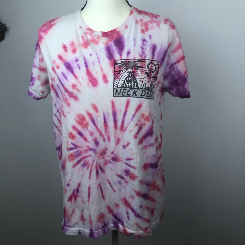 Tie Dye Band Neck Deep T’Shirt Medium White